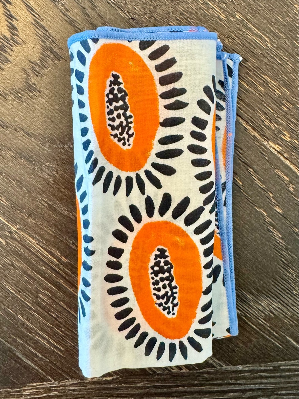 Men’s Pocket Square White Orange Black Geometric Handkerchief. Gently Used
